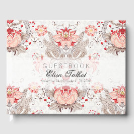 Livro De Visitas Vintage Floral Patterno Damask Funeral Guest Book