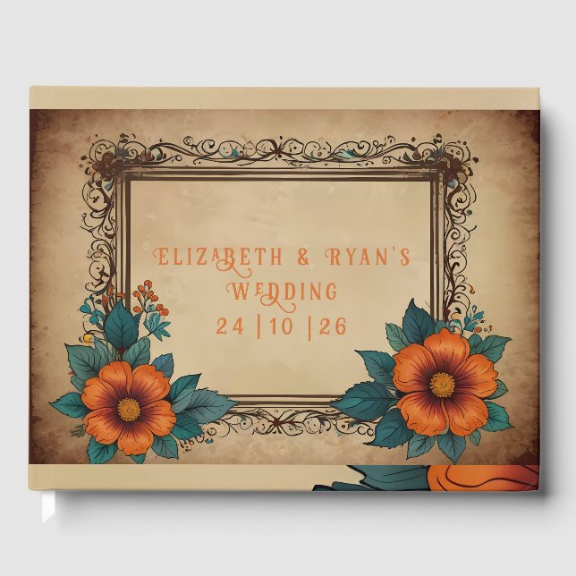 Livro De Visitas Vintage Floral Wedding Elegante (Frente)