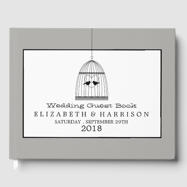 Livro De Visitas Vintage Heart Birdcage Wedding (Frente)
