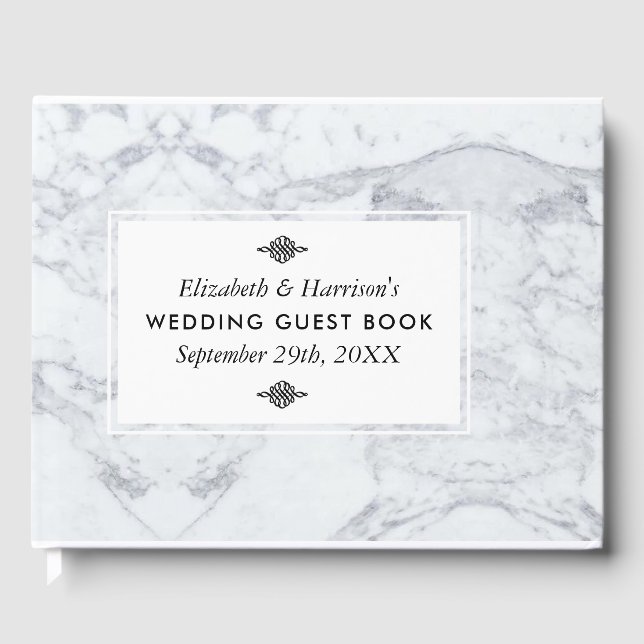 Livro De Visitas Vintage Marble Wedding Elegante (Frente)