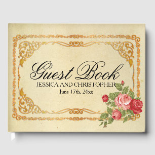 Livro De Visitas Vintage Pink e Rosa vermelha Weding Guest Book