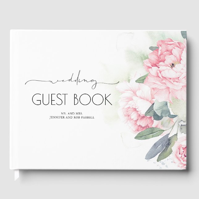 Livro De Visitas Vintage Pink Flowers Casamento Verde (Frente)