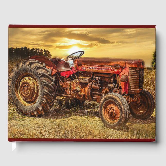 Livro De Visitas Vintage Red Fazenda Trator (Frente)