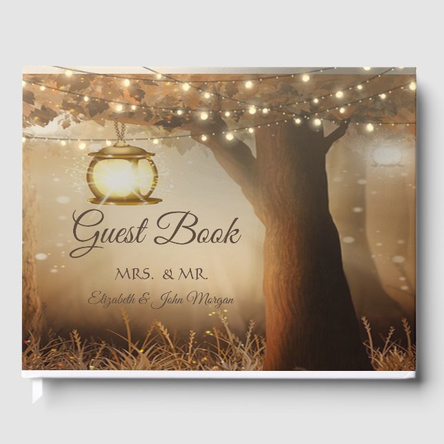 Livro De Visitas Vintage Rustic Tree Wedding (Frente)