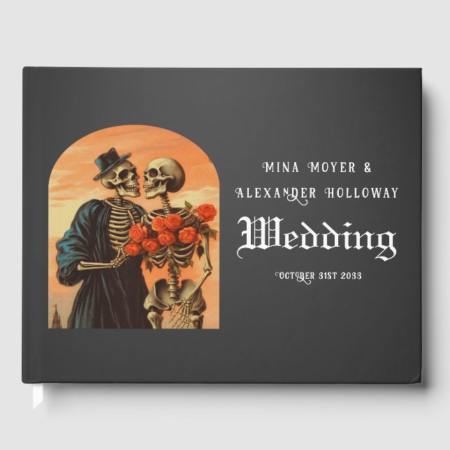 Livro De Visitas Vintage Skeleton Romantic Goth Foto (Frente)