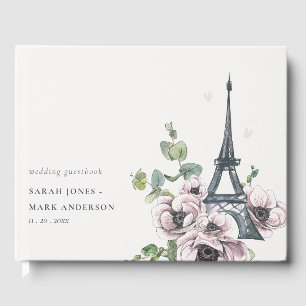 Livro De Visitas Vintage Watercolor Torre Eiffel Casamento Floral
