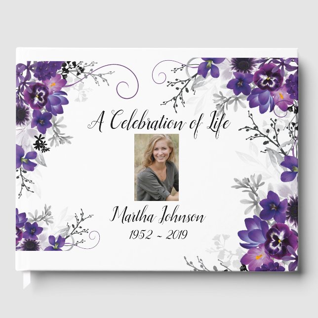 Livro De Visitas Violet Purple Floral Guest Book (Frente)