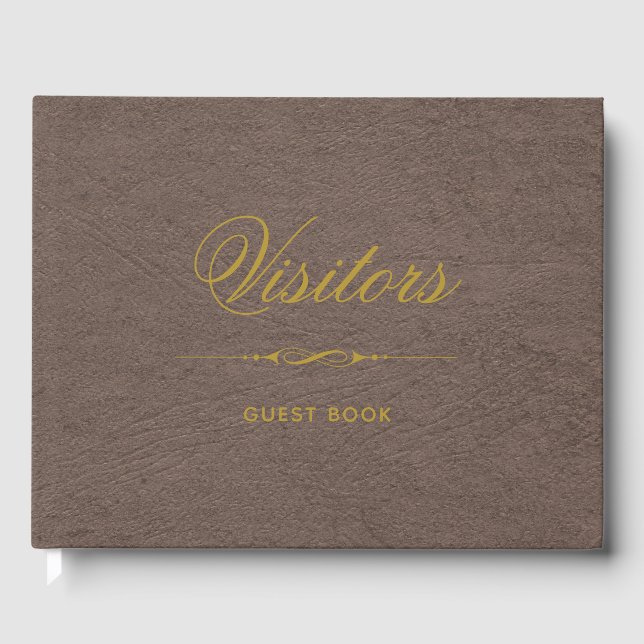 Livro De Visitas Visitantes Elegante Faux Couro e Ouro (Frente)
