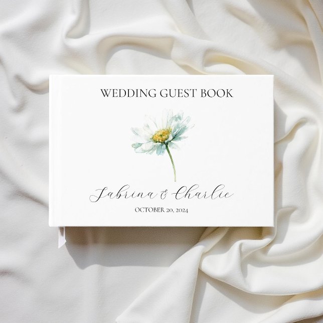Livro De Visitas Watercolor Daisy Elegant Floral Wedding (Criador carregado)
