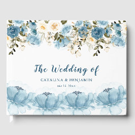 Livro De Visitas Watercolor Dusty Blue Floral Wedding 