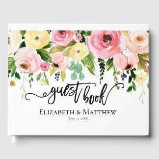 Livro De Visitas Watercolor Flowers Weding Guest Book