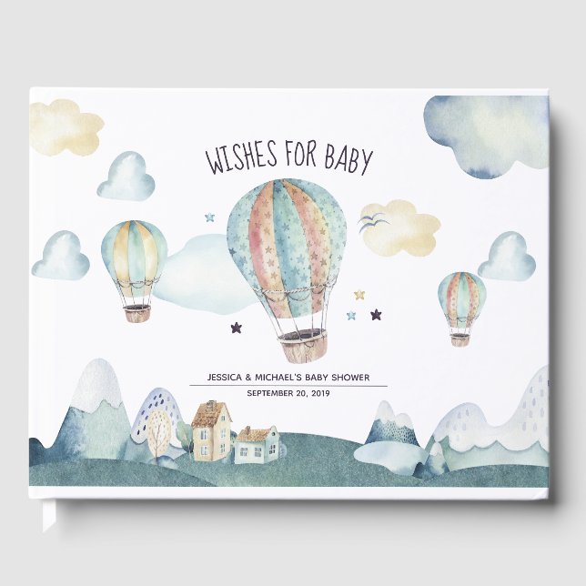 Livro De Visitas Watercolor Hot Air Balloon Party (Frente)