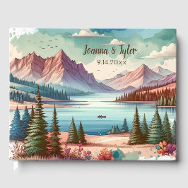 Livro De Visitas Watercolor Mountain Views Data de Casamento