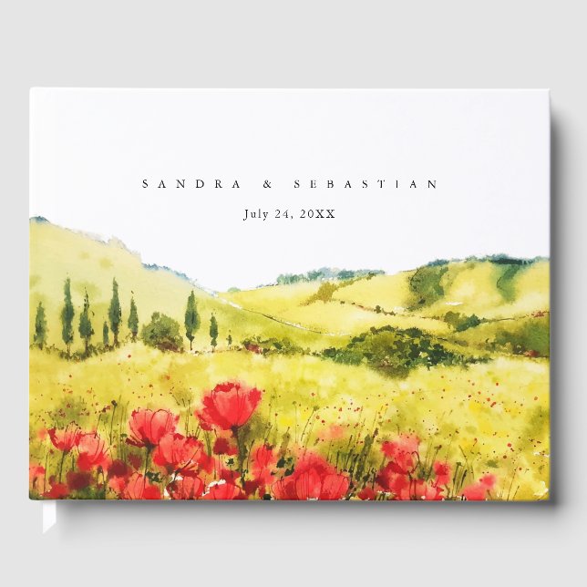 Livro De Visitas Watercolor Poppy Spring Wedding (Frente)
