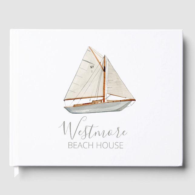 Livro De Visitas Watercolor Sailboat Beach House (Frente)