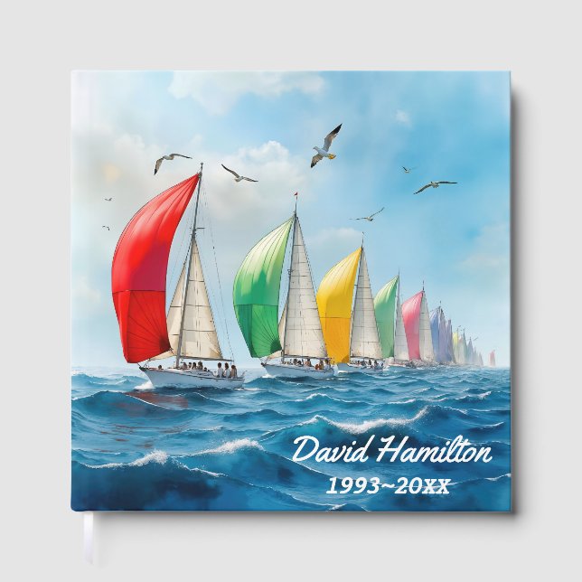 Livro De Visitas Watercolor Sailboat Regatta para Memorial (Frente)