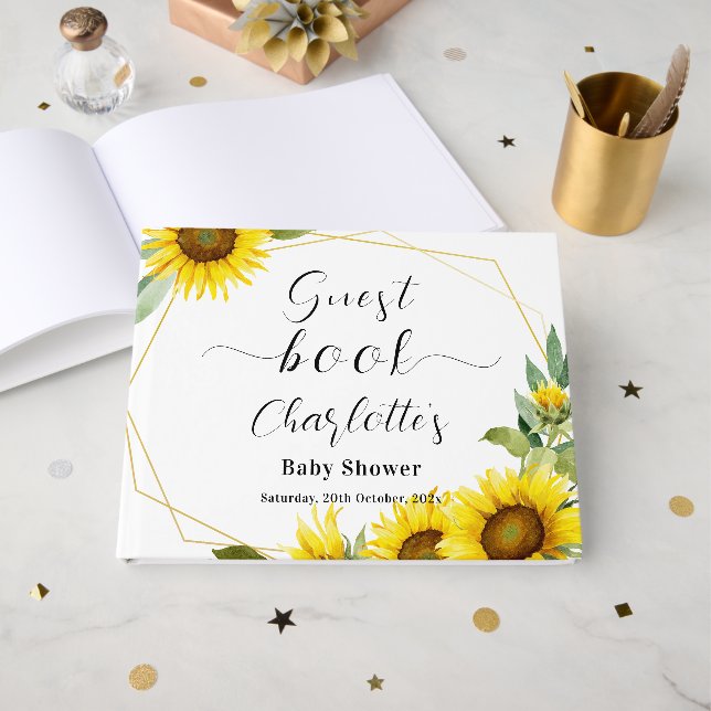 Livro De Visitas Watercolor Sunflower Baby Shower (Frente aberta)