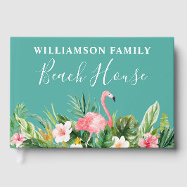 Livro De Visitas Watercolor Tropical Floral Family Name Beach House