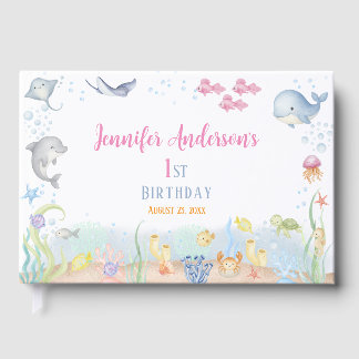 Livro De Visitas Watercolor Under the Sea Girl First Birthday