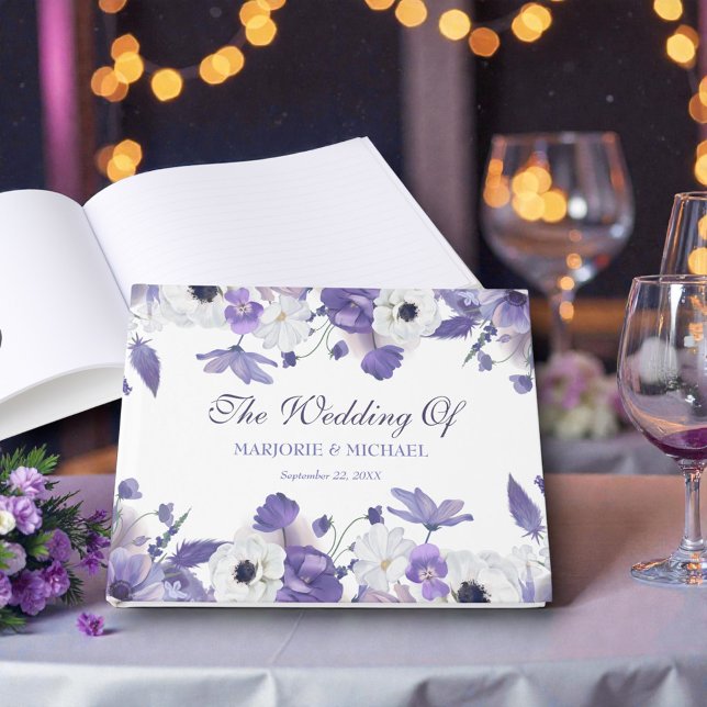 Livro De Visitas Watercolor Violet Purple Flowers Wedding (Criador carregado)