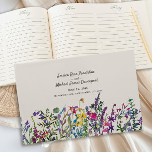 Livro De Visitas Watercolor Wildflower Cream Purple Wedes