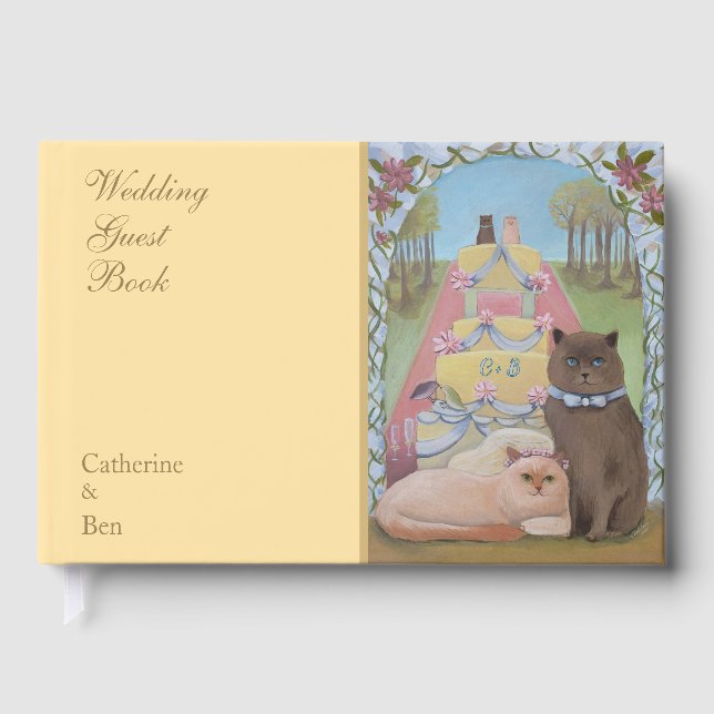 Livro De Visitas Wedding Cats Yellow "9 x 6" Guest Book (Frente)