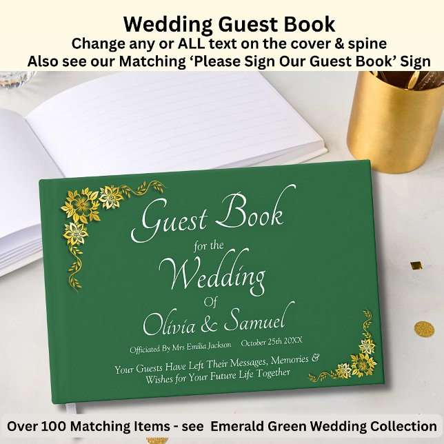Livro De Visitas Wedding Guest Book Emerald Green & Gold (Criador carregado)