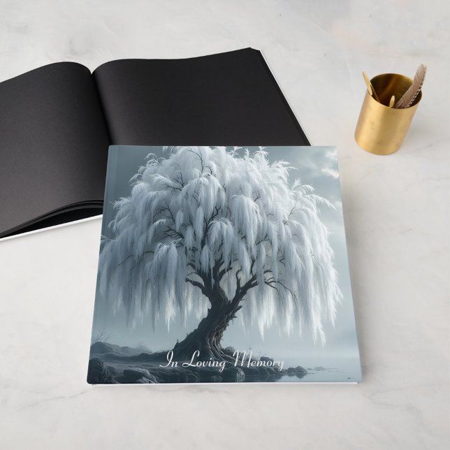 Livro De Visitas Weeping willow by a pond, black+white, condolence (Criador carregado)