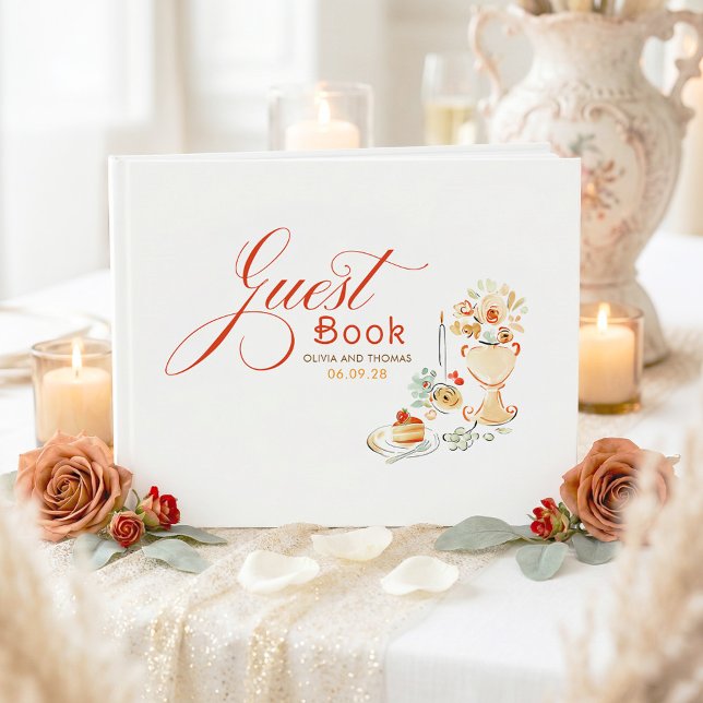 Livro De Visitas Whimsical Floral Quirky Hand Drawn Fall Wedding (Terracotta Whimsical Retro Wedding Guest Book)