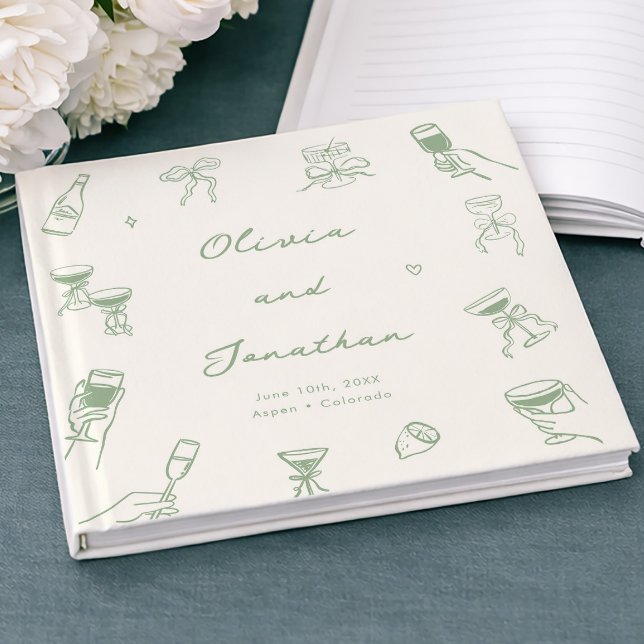 Livro De Visitas Whimsical Hand Drawn Quirky Green Wedk (Criador carregado)
