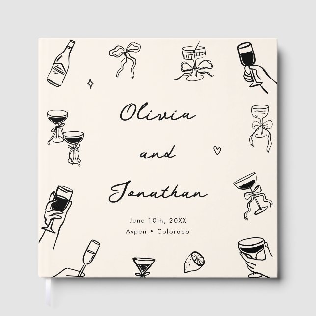 Livro De Visitas Whimsical Hand Drawn Quirky Wedding (Frente)