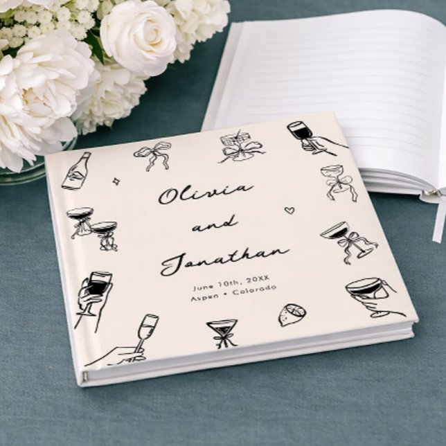 Livro De Visitas Whimsical Hand Drawn Quirky Wedding (Criador carregado)