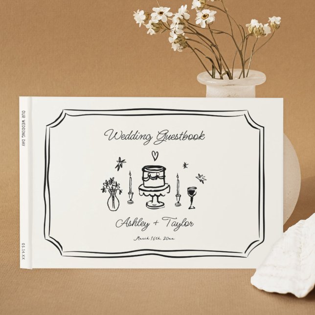 Livro De Visitas Whimsical Hand Drawn Quirky Wedding (Criador carregado)