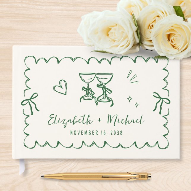 Livro De Visitas Whimsical Wavy Frame Hand Drawn Wedding (Whimsical Wavy Frame Hand Drawn Wedding Guest Book)