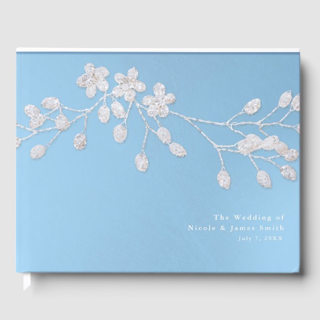Livro De Visitas White Floral Branch Winter Blue Elegant Weding (Frente)