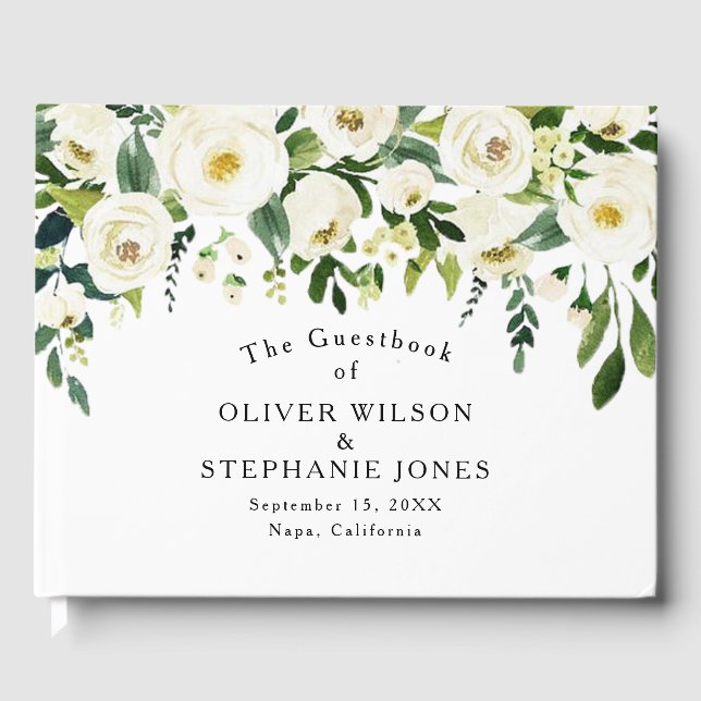 Livro De Visitas White Floral Elegant Weding Guest Book (Frente)