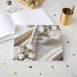Livro De Visitas White Satin with Roses and Peony Wedding