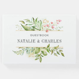 Livro De Visitas Wild Floral Green Foliage Watercolor Casamento