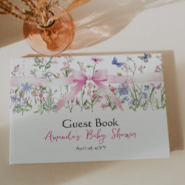 Livro De Visitas Wildflower Floral Girl Pink Bow Baby Shower