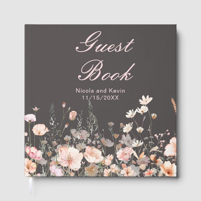 Livro De Visitas Wildflower Spring Blush Pink Floral Wedding (Frente)