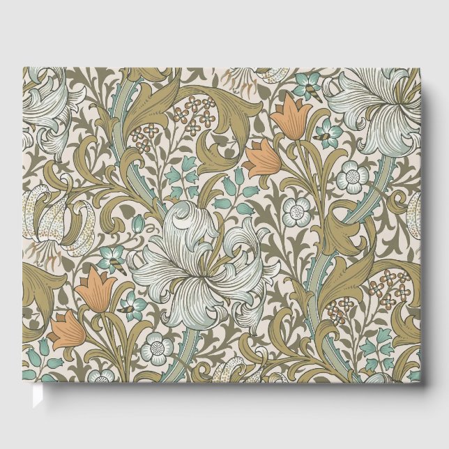 Livro De Visitas William Morris Ouro Lily Blue Dourado Classic (Frente)