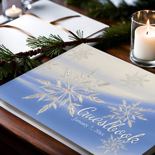 Livro De Visitas Windy Snowflakes Inverno Branco e Azul Dia de Neve