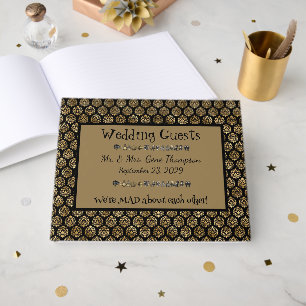 Livro De Visitas Wonderland Whimsy Black, Dourado casamento Guestbo