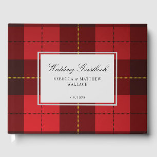 Livro De Visitas Xadrez Rústico Wallace Tartan Vermelho Preto Xadre