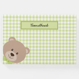 Livro De Visitas Xadrez VERDE E BRANCA DE GINGHAM COM URSO