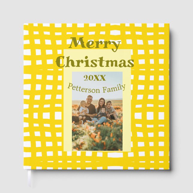 Livro De Visitas Yellow white plaid retro Christmas holiday family  (Frente)