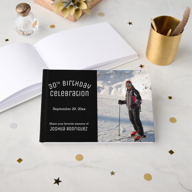 Livro De Visitas Your Photo Modern Black White 30th Birthday Party (Frente aberta)