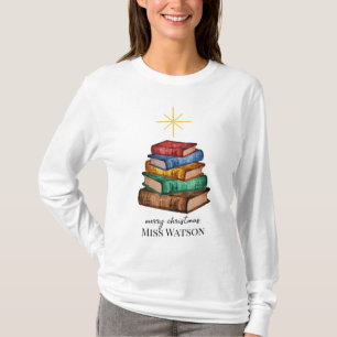 Livros Árvore de Natal Professora Camisa Personali