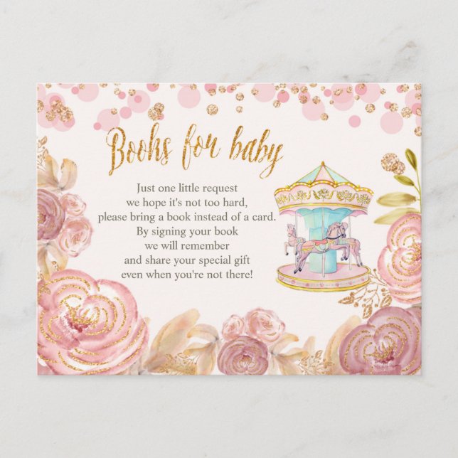 Livros cor-de-rosa de folga para cartão de bebê (Frente)