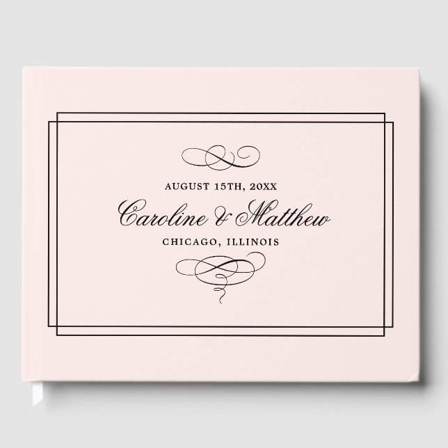 Livros de Convidados de Casamento Elegante Rosa-Ro (Frente)